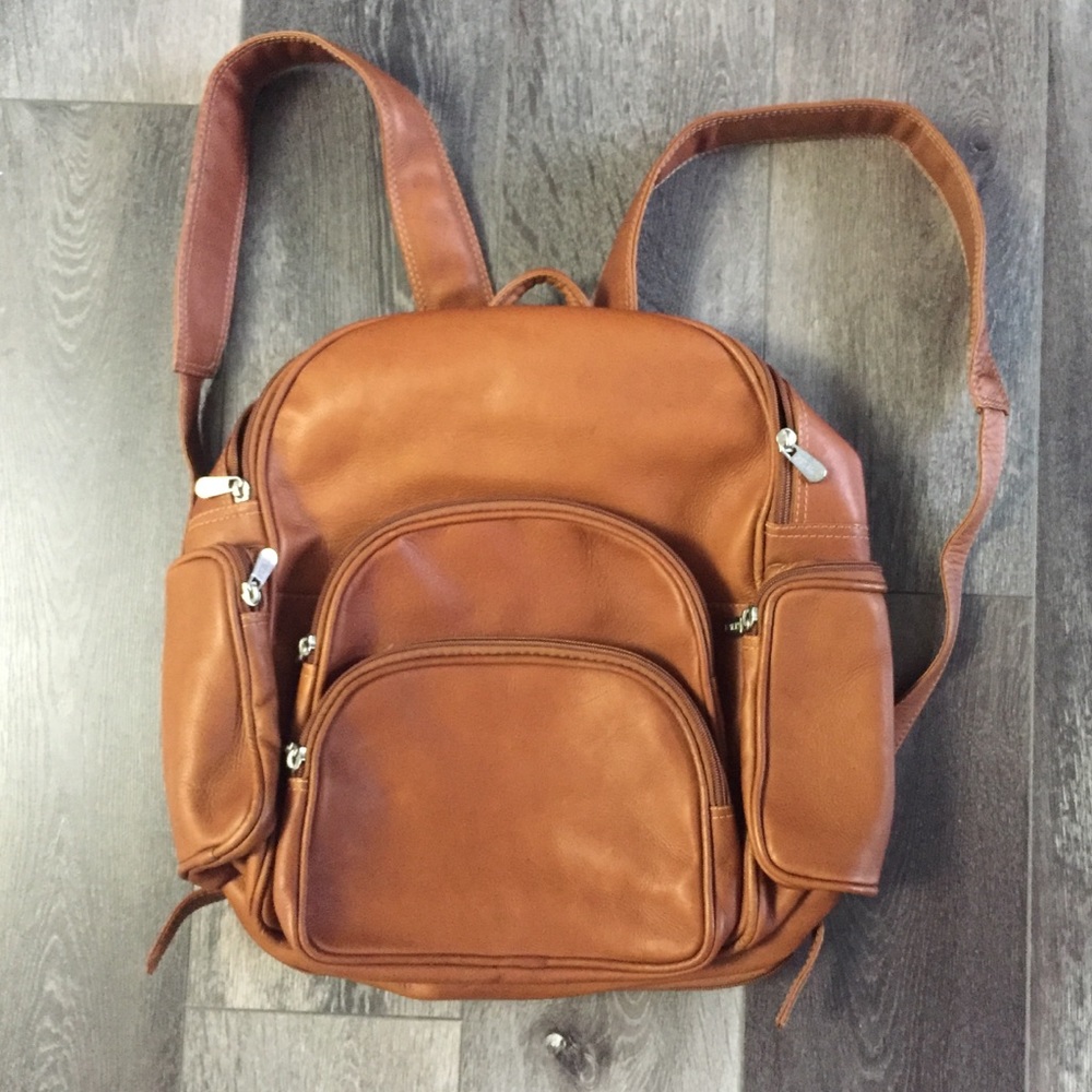 Brown Leather PIEL expandable backpack